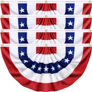 4 Pack 3x6 Ft American Pleated Fan Flags, Patriotic USA Bunting Banner for Outside, Red White and Blue Half Fan Flag Decor for 4th of July, Independence Day, Memorial Day Decorations Outdoor