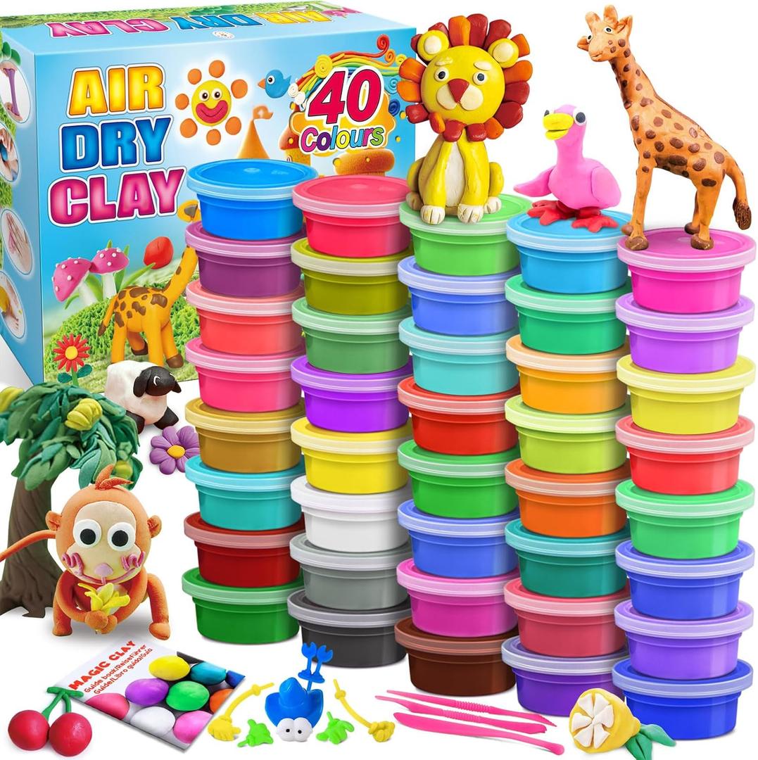 Modeling Clay Kit - 40 Colors Air Dry Clay DIY Molding Clay with Tools, Kids Art Crafts Gift for Boys & Girls Age 3-12 Year Olds