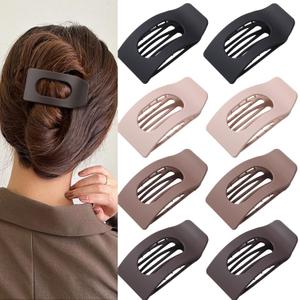 8 Pack Neutral Flat Hair Clips for Women  Large Matte No-Slip Rectangle Claw Clips Thick & Thin Hair in Brown, Black, and Blonde, Strong Hold Square Hair Accessories for Work or Daily Wear