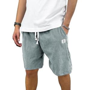PLEPAN Mens Corduroy Shorts Casual Elastic Waist Drawstring Summer Beach Short M