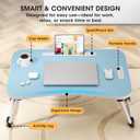 Folding Lap Desk, 23.6 Inch Wood Laptop Bed Desk with Cup Holder, Portable Bed Table for Working Writing Reading & Eating for Bed, Sofa, Couch, Floor - Blue