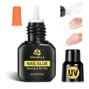 UNA GELLA Quick Drying Super Nail Glue for Press On Nails, Acrylic Nails & Nail Tips No Lamp Need Press On Nails Glue Drip Use with Opener（5ML） Long Lasting for DIY Nail Art