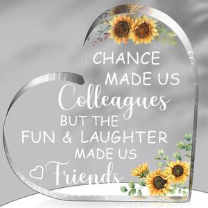 Bucherry Christmas Coworker Gifts for Women, Chance Made Us Colleagues Friend Birthday Inspirational Gift Keepsake for Female Workmates Work Bestie(Heart Sunflower)