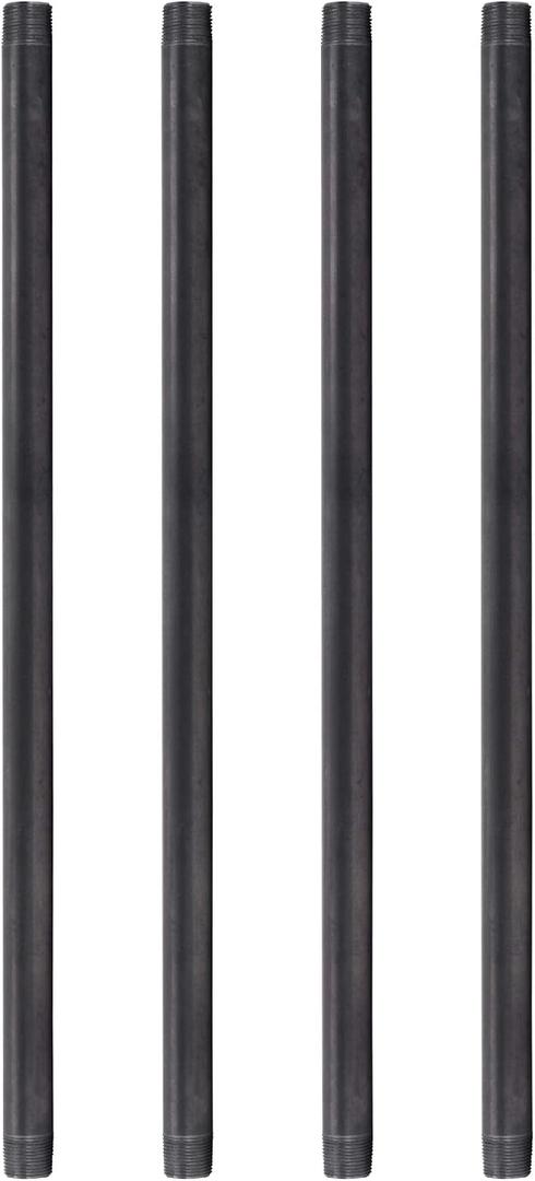 PIPE DECOR 3/4” x 24” Black Steel Plumbing Pipe, Pre Cut, Industrial Steel Grey Fits Standard 3/4 Inch Threaded Black Malleable Iron Fittings, Build Vintage DIY Furniture, 4 Pack