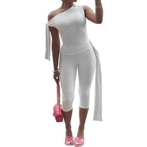 Fastkoala Women's 2 Piece Shorts Sets Outfits Casual Summer 2025 Sexy Off The Shoulder Bodycon Matching Pants Sets (Small, White)