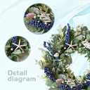 22 Inch Nautical Artificial Wreath with Starfish & Seashells Blue Berry Eucalyptus Wreath for Front Door Coastal Summer Home Decor for Wall/Fireplace