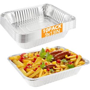 9x13 Aluminum Pans, 10PCS Extra Heavy Duty Disposable Foil Pans for Family Parties And Outdoor Camping, Can Be Used For Baking, Freezing Food, And Serving food (Bottom size: 8X11.1in) (10pack) (Silver)