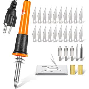 Honoson 30 Pieces Electric Hot Knife Cutter Tool, 20 Pieces Blades, 3 Blade Holders, 2 Pyrography Blades, Metal Stand Hot Carving Knife for Cutting Carving Soft Thin Foam Cloth Stencil