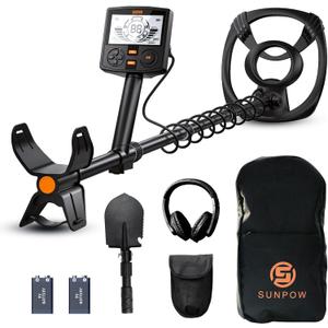 SUNPOW Metal Detector for Adults Professional - High Accuracy with 12" Waterproof Coil, 2x Backlit LCD Display, Advanced DSP Chip, 5 Modes, Adjustable Length (19"-59"), Sturdy Spiral Structure -OTMD14