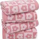 Jacquotha Cotton Hand Towels Pink Checkered Floral - Quick Drying Hand Towel Set of 4, for Women Girls Summer Bathroom Decor, 29 x 13