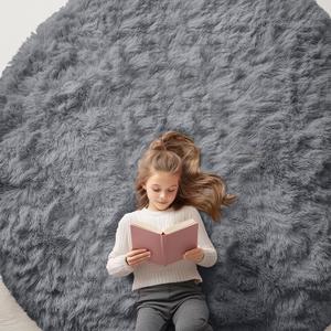 OLANLY Grey Round Rugs for Bedroom - Machine Washable, 7 ft Circle Area Rugs for Living Room, Soft and Fluffy Shaggy Carpet for Teen Girls and Boys, Nursery Rooms, Dorms, Home Decor Aesthetic
