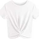 JINKESI Women's Summer Causal Short Sleeve Blouse Round Neck Crop Tops Twist Front Tee T-Shirt XL