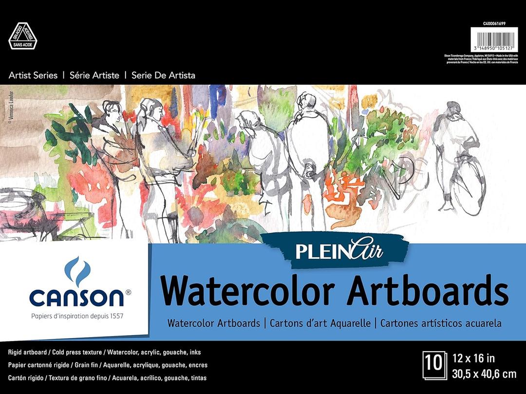 Canson Artist Series Plein Air Watercolor Paper, Fold Over Art Board, 12x16 inches, 10 Sheets - Artist Paper for Adults and Students - Watercolors, Mixed Media, Markers and Art Journaling