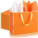 ReliThick 12 Pack Metallic Paper Gift Bag with Handles and Tissue Paper 11.8 x 10 x 4'' Thank You Favor Bag for Graduation Mother's Day Wedding Bridesmaid Groomsman 5 Senses Gifts (Orange,Gold)