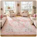 Istana Living Room Rug 10x14 - Pink 10 x 14 Area Rug - Foldable Machine Washable Area Rugs 10x14 - Stylish 10x14 Area Rugs Boho - Stain Resistant Washable Rug 10x14