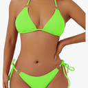 swimall Women's String Bikini Set Sexy Tie Side Two Piece Swimsuit Cute Triangle Halter Bathing Suit, Size L
