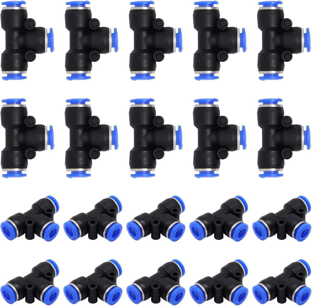 20 Pcs 1/4" OD Air Hose Fittings, Quick Push to Connect Fittings Pneumatic Fittings T Connector Splitter for Air Line Fitting Tube, Plastic Union Pipe Quick Release Air Line fittings