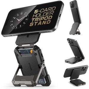 SUPCASE for MagSafe Wallet with Stand, Magnetic Wallet for Men, [Hold 5 Cards] [Adjustable Stand] [RFID Blocking] Phone Stand Credit Card Holder Tripod for iPhone 16/15/14/13/12 Series, Carbon