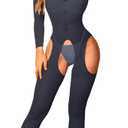 Kaei&Shi Fishnet Bodysuit For Women Fit 0-18, Sexy Long Sleeve Bodystocking, Plus Size Exotic Sheer Lingerie Glow Rave Outfit (Grey), One Size