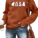 MNLYBABY Halloween Sweatshirts Women Cute Ghost Shirt: Oversized Coffee Lover Fall Pumpkin Sweater Spooky Hoodie Top (Medium, Dark Orange)