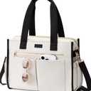 Canvas Tote Bag for Women, 15-Pocket Large Crossbody Handbag Bible Laptop Bag Zipper Bookbag for Teacher Work Travel College (L2.black & White)