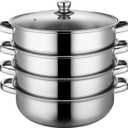 4 Piece Stainless Steel Steamer Pot Set with Glass Lid and handle,for Steamer Cooking,Casserole,Saucepan (4 layer)