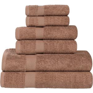 Superior 6-Piece Cotton Assorted Towel Set, Includes 2 Face/Washcloths, 2 Hand, and 2 Bath Towels, Lightweight Essentials, for Home, Gym, Beach, Bathroom, Quick Drying, Franklin Collection, Latte (6-PC TOWEL SET)