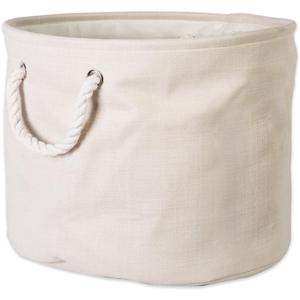 DII, Collapsible Variegated Polyester Storage Bin with Cotton Handles Large Round Cream
