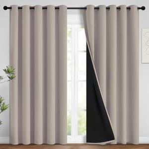 Yakamok 100% Blackout Curtains 84 Inches Long, 2 Thick Layers Heat and Full Light Blocking Soft Thermal Insulated Drapes for Bedroom(62" Wide Each Panel, Natural, 2 Panels)