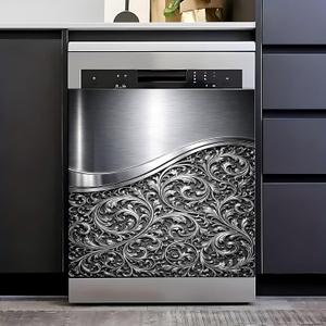 Dishwasher Magnet Cover Silver 23x26 inch, 2D Faux Metal Decorative Magnetic Dishwasher Cover, Waterproof Removable Appliance Cover Magnet for Modern Kitchen Decor, 23 inches x 25.5 inches