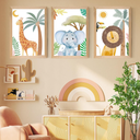Set of 3 Framed Safari Animals Nursery Wall Art Liberia
 (16L" x 12W")