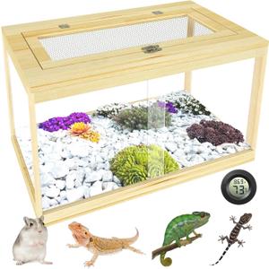 Reptile Terrarium 28 Gallon, Snake Enclosure, Lizard, Leopard Gecko Tank With Openable Metal Mesh, Lockable Bearded Dragon Enclosure, Front Opening Cage (Wood, 24" x 16" x 16") (28 Gallon (24" L x 16" W x 16" H))