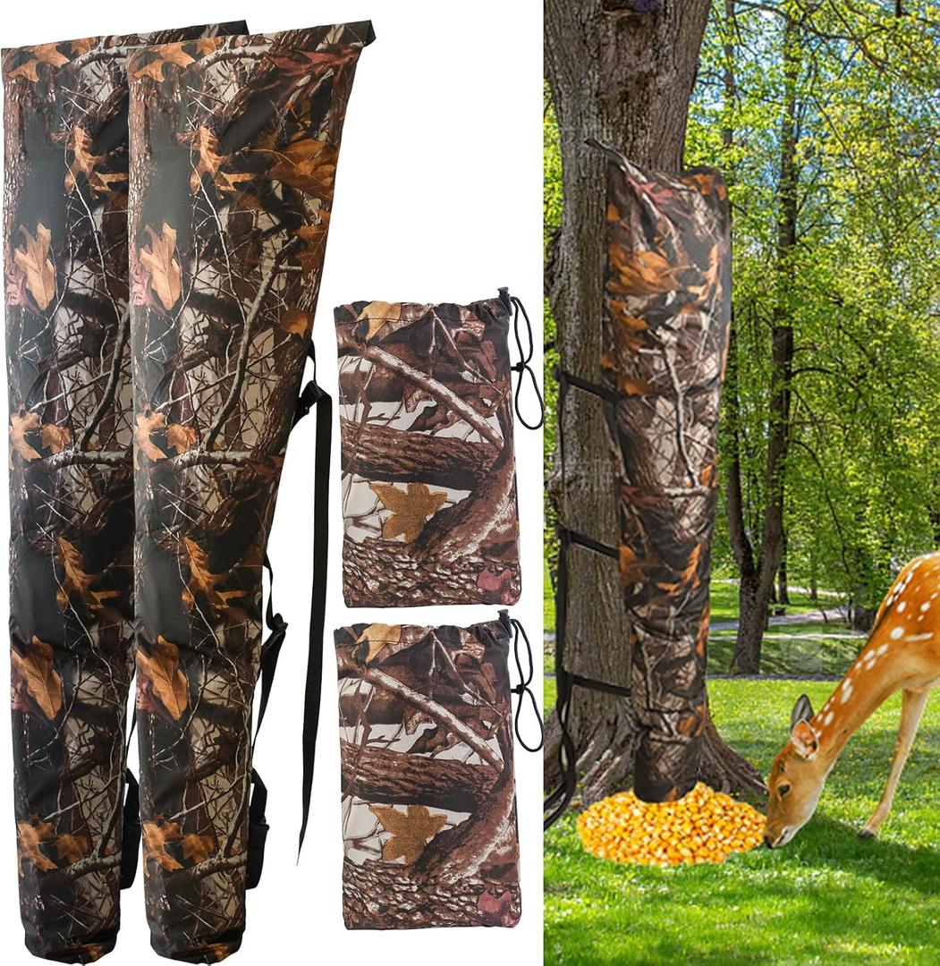 2 Pack Waterproof Deer Bag Feeder with Adjustable Strap, Hanging Gravity Deer Corn Feeder Camo Tree Hugger Game Feeder for Hunting and Feeding Wild Animals, 100 lb, Weatherproof Oxford Fabric