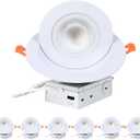 ZYC Gimbal LED Recessed Lighting - 6 Inch 5CCT 12W 360 Rotation Adjustable Eyeball Light,LED Swivel Spotlight,Directional Sloped Ceiling Light,Dimmable Canless Wafer Downlight Pack of 6 White.