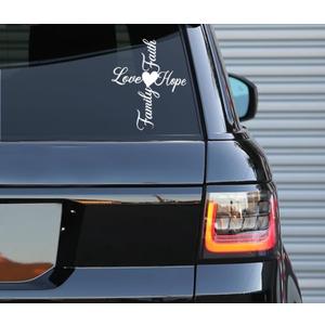 Faith Family Love Hope Heart Cross Decal  Indoor and Outdoor use | White Vinyl Sticker | Waterbottles Truck Window Laptop| Easy Use for Car, Van & Bike | White | 5.9" x 4.9"