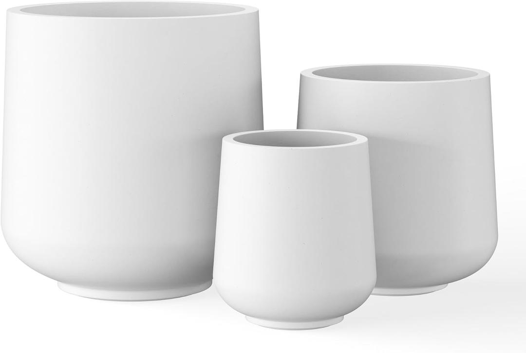 Kante 15.3"+11.6"+8.2" Dia Round Concrete Planter, Large Outdoor Indoor Planter Pots Containers with Drainage Holes and Rubber Plug for Home Garden Patio, Pure White, Set of 3: 15.3" + 11.6" + 8.2" D