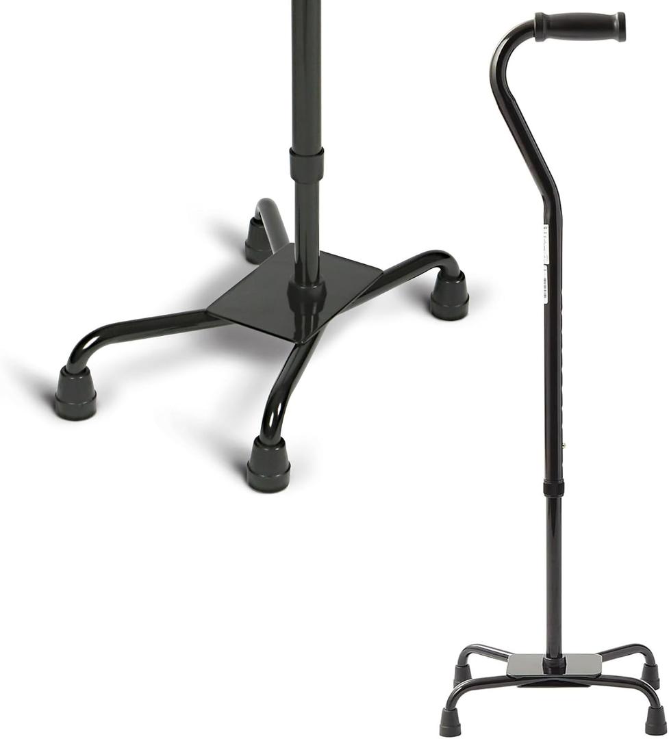 Medline Aluminum Quad Cane with Large Base for Balance, Knee Injuries, Leg Surgery Recovery & Mobility, Portable, Lightweight Walking Aid for Seniors & Adults