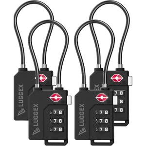 LUGGEX TSA Locks for Luggage, Suitcase Locks TSA Approved, Luggage Locks, Ease of Use & Durable(Black,4 Pack)