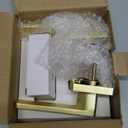 Square Keyless Privacy Door Lever, Brushed Gold Door Handles, Heavy Duty Gold Door Lever with Privacy Lock Reversible Door Handle for Right/Left Handed Bedroom Bathroom Doors