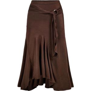 Verdusa Women's Plus Size Western Y2k Metal Tie Wrap Long Skirts Vintage Asymmetrical Flowy Skirt (4XL, Brown)