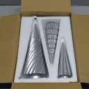 DN DECONATION Silver Christmas Tree Figurines Set of 3, Table Top Xmas Tree Decor with Glitter, Modern Pine & Swirl Design, Resin Christmas Trees for Mantel, Desk, Fireplace,Holiday Centerpiece