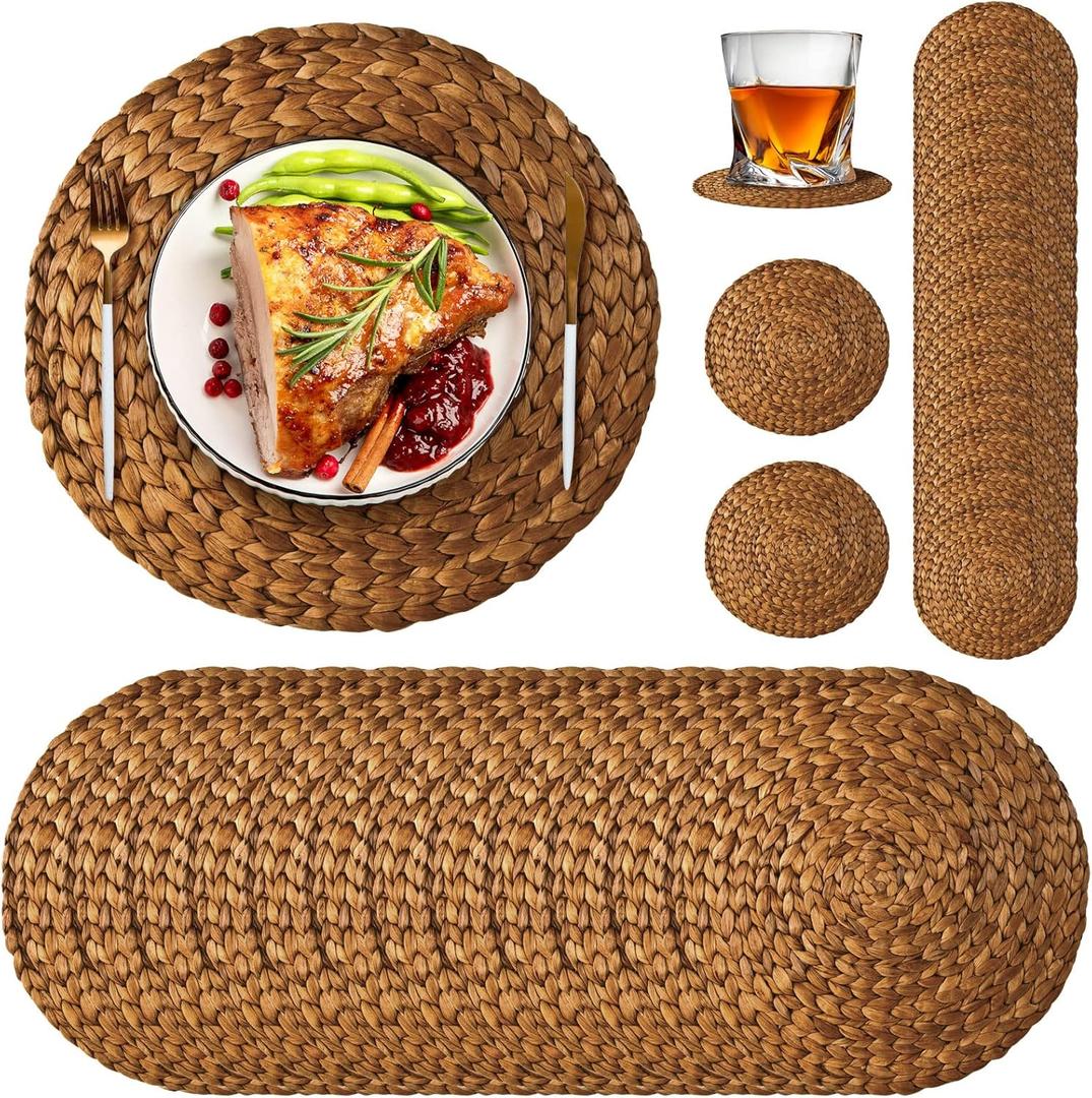 Geosar 200 Disposable Paper Placemats and Coasters Set Summer Hawaiian Luau Placemat with Coasters Outdoor Indoor for Greenery Jungle Dining Table Decoration Shower Birthday(Woven)