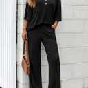 PRETTYGARDEN 2 Piece Lounge Sets for Women Summer 2025 Short Sleeve Tops Wide Leg Pants Matching Travel Outfits Clothing (Black,X-Small) (Black, XS)