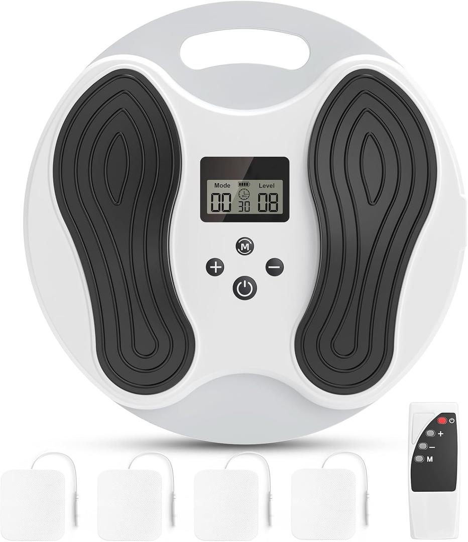 EMS Foot Massager for Neuropathy Relief, TENS EMS Foot Nerve Circulation Stimulator for Pain Relief, Muscle Stimulator with 4 Body Pads, Relieves Swelling, Cramps, Plantar Fasciitis, FSA HSA Eligible (White)