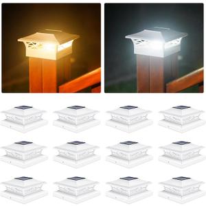 VOLISUN Solar Post Cap Lights: 12 - Pack Outdoor Deck Post Cap Lights White for Dock Fence Waterproof 2 Color Modes,4x4/6x6 Wooden/Vinyl Posts