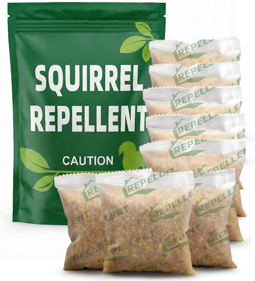 AUDQQM Squirrel Repellent, Outdoor Chipmunk Repellent, Mint Squirrel & Chipmunk Deterrent for Garden, Keep Squirrels Away from Yard, Lawn, Attic & Bird Feeders, Up to 90 Days Support-8 Pouches