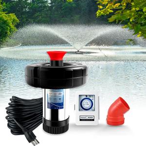 Pond Fountain Aerator 750W, 1HP 15000 GPH Floating Aerating Pump with Stainless Steel Body, 120ft Power Cord & Multifunctional Timer for Small & Large Ponds & Lakes (120V)