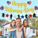 2 x Happy Veterans Day Banner Thank You Veterans Theme Party Decorations America Patriotic Military Army Soldier Heroes Theme Veterans Day Party Supplies Glitter Gold