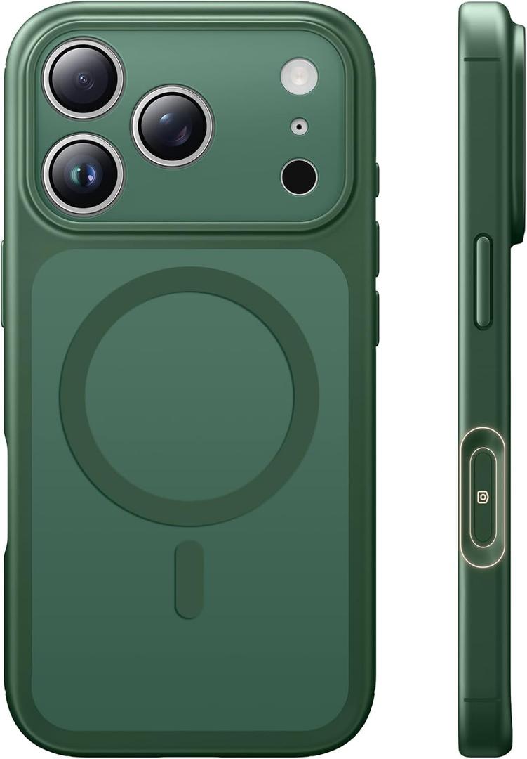 TAURI for iPhone 17 Pro Case, Compatible with MagSafe, (Full Camera Protection) Camera Control Cover Solid-Color Matte Magnetic Phone Case for 17 Pro 6.3", Green