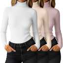 Ficerd 3 Pack Women's Ribbed Thermal Turtleneck Tops Long Sleeve Stretch Shirts Knitted Fitted Lightweight Base Layer S